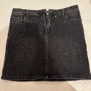 Tractr Black Rhinestone Jean Skirt